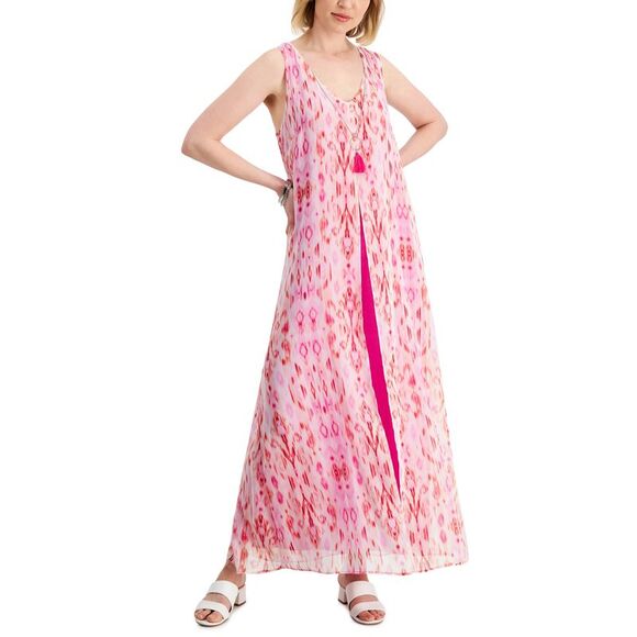 JM Collection Womens Printed Chiffon Overlay Maxi Dress - Picture 1 of 1